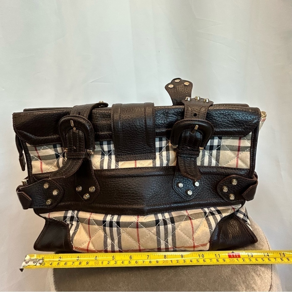 Burberry rare unique chocolate brown plaid check nova prince cloth bag purse - Picture 6 of 9